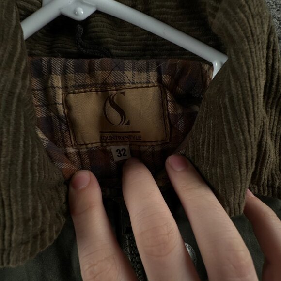 Country Style Cotton Waxed Jacket Full Zip Cargo Pockets Youth Size 32 Green Boy - Picture 8 of 16